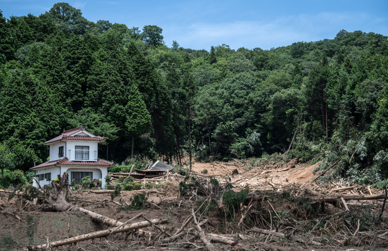 A landslide barely missed this home in Hiroshima, Japan.